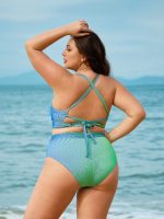 Green Cutout X Cross Plus Size Bikini Top - Image 2