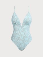 Light Blue Textured One Pieces Swimsuit - Image 6