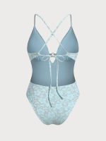 Light Blue Textured One Pieces Swimsuit - Image 7