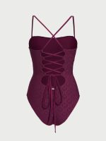 Burgundy Textured Criss-cross One-Piece Swimsuit - Image 7