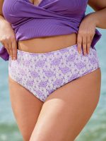 Purple Floral Print Plus Size Bikini Bottom