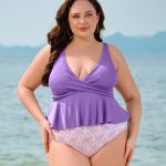Purple Wrap Peplum Plus Size Tankini Top