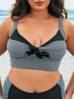 Black Gingham Bow Plus Size Bikini Top