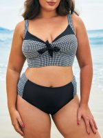 Black Gingham Bow Plus Size Bikini Top - Image 5