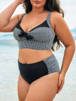 Black Gingham Bow Plus Size Bikini Top - Image 3