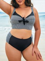 Black Gingham Bow Plus Size Bikini Top - Image 4