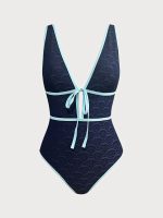 Blue V Neck Tie One-Piece Swimsuit - Image 7