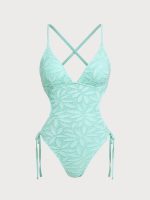 Cyan V Neck Backless One-Piece Swimsuit - Image 6