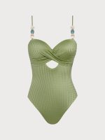 Green Textured X Cross One Piece Swimwear - Image 5