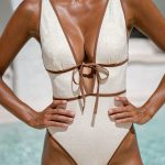 Off White V Neck Tie One-Piece Swimsuit