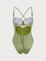 Green Textured X Cross One Piece Swimwear - Image 6