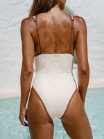 Off White V Neck Tie One-Piece Swimsuit - Image 2