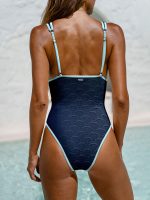 Blue V Neck Tie One-Piece Swimsuit - Image 4