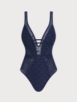 Navy Lace V-Neck One-Piece Swimsuit - Image 6
