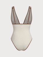 Off White V Neck Tie One-Piece Swimsuit - Image 8