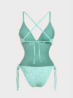 Cyan V Neck Backless One-Piece Swimsuit - Image 7
