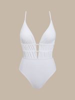 White Textured Plunge One-Piece Swimsuit - Image 5