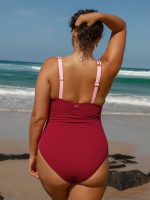 Red Contrast Plus Size One-Piece Swimsuit - Image 3