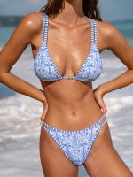Blue Print Strappy Bikini Top