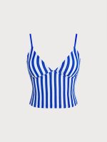 Navy Plush Texture Stripe Tankini Top - Image 7