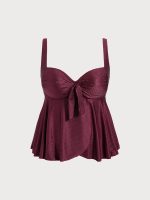 Burgundy Bow Plus Size Tankini Top - Image 6