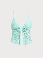 Cyan Lace-Trimmed Tankini Top - Image 6
