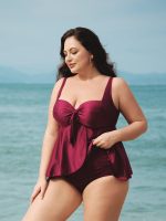 Burgundy Bow Plus Size Tankini Top - Image 3