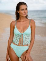 Cyan Lace-Trimmed Tankini Top - Image 4