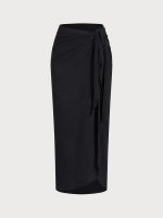 Black Wrap Cover-Up Midi Skirt - Image 6