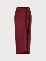 Wine Red Wrap Cover-Up Midi Skirt - Image 6