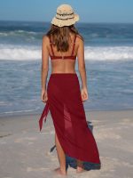 Wine Red Wrap Cover-Up Midi Skirt - Image 2