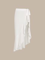 White Asymmetrical Ruffle Cover-Up Skirt - Image 9