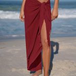 Wine Red Wrap Cover-Up Midi Skirt