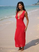 Red Crochet Cutout Cover-up Dress - Image 3