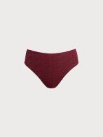 Wine Red Textured High Waisted Bikini Bottom - Image 5