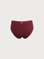 Wine Red Textured High Waisted Bikini Bottom - Image 6