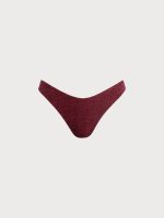 Wine Red Textured High Cut Bikini Bottom - Image 6