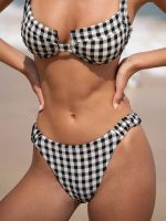Black Gingham Ruched Bikini Bottom - Image 8