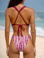 Wine Red Leaf Textured Bikini Bottom - Image 9