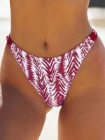 Wine Red Leaf Textured Bikini Bottom