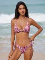 Wine Red Leaf Textured Tie Bikini Bottom - Image 4