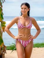 Wine Red Leaf Textured Tie Bikini Bottom - Image 3