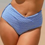 Blue Jacquard V Cut Plus Size Bikini Bottom