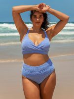 Blue Jacquard High Waisted Plus Size Bikini Bottom - Image 2