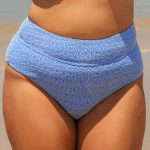 Blue Jacquard High Waisted Plus Size Bikini Bottom