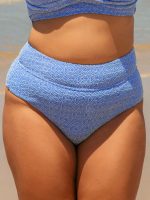 Blue Jacquard High Waisted Plus Size Bikini Bottom