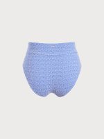 Blue Jacquard High Waisted Plus Size Bikini Bottom - Image 6