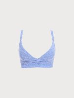 Blue Jacquard Twist Plus Size Bikini Top - Image 5