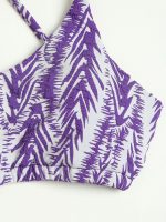 Purple Leaf Textured Cut Out Bikini Top - Image 9