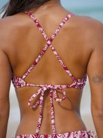 Wine Red Geometric Textured Knot Bikini Top - Image 5